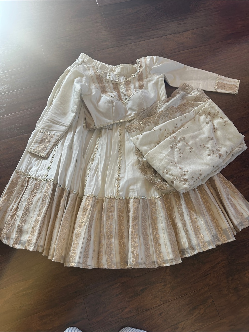 Girls Cream and Gold Traditional Party Dress - Brand Unspecified